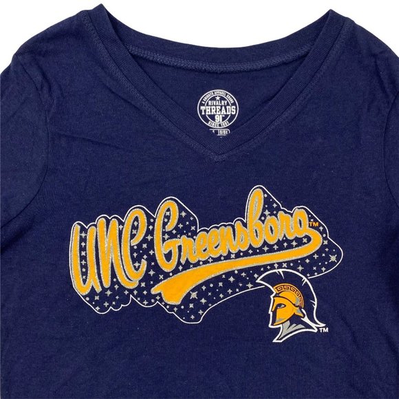 UNCG Greensboro Spartans Blue V-Neck Sleeve T-Shirt Tee Youth Girls XS S or XL - Picture 2 of 7